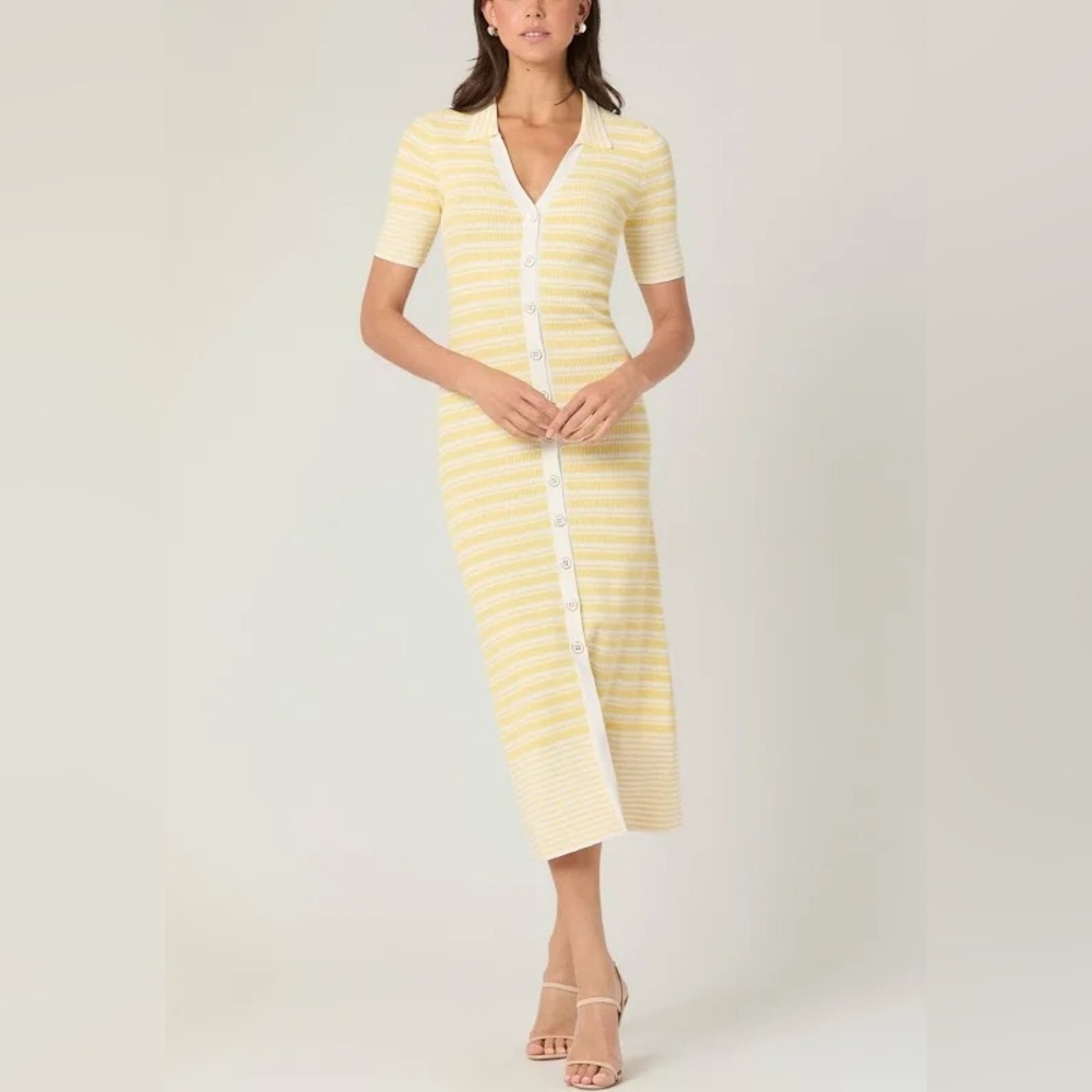 NEW SHOSHANNA Sawyer Midi Dress Daffodil/Ivory Size Medium